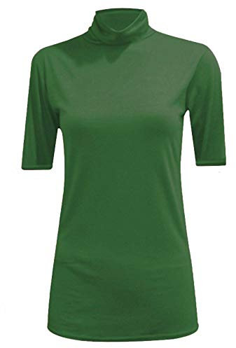 Womens Polo Roll Neck Jumper 3/4 Short Sleeves Top Ladies Turtle Neck Top Shirt Tees (Bottle Green, SM 8/10)