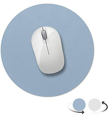 AtailorBird Round Mouse Pad, 220 x 220 x 2 mm, Non-Slip Desk Mat PU Leather Waterproof for Computer Gaming Keyboard Double Sided Sky Blue/Silver