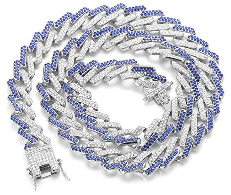 Halukakah Diamant Goldkette Kubanische Herren Iced Out,13MM Fuji Platin Weißgold Halsband Halskette 60cm,Mehrfarbig Blau Weiß Diamanten Zinken Set,Geschenk für Ihn