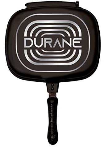 SQ Professional Durane Die-Cast Magic Pan 32cm Non Stick Double Sided Stove Top Grill Pan Multifunction Deep Grill Ridges Steak Pan - Black