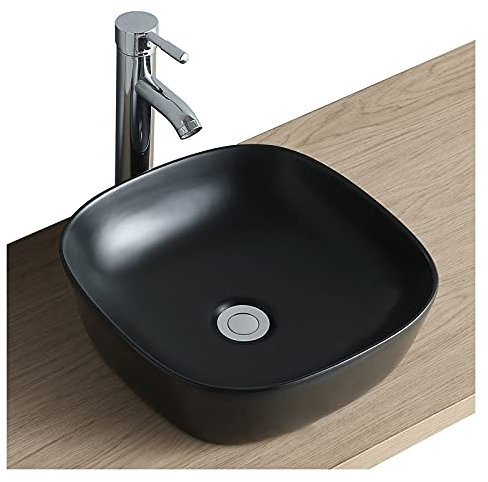 Mia - Lavabo da bagno da appoggio quadrato, 37 cm, colore: Nero