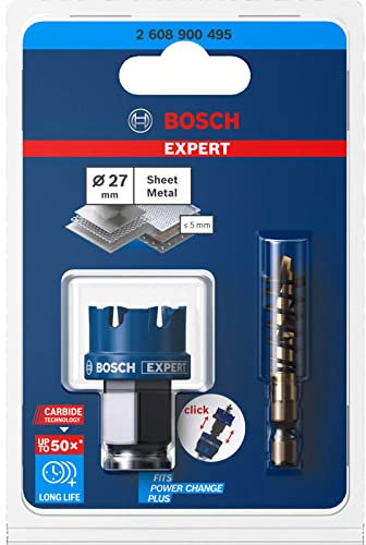 Bosch Professional 1x Scies trépans Expert Sheet Metal (pour Tôles en acier, Tôles en acier inoxydable, Ø 27 mm, Accessoires Perceuse à percussion)