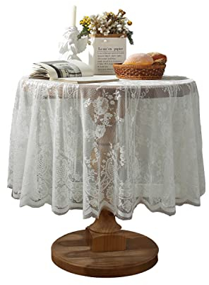 Weiße Spitze Tischdecke Bestickt Elegante Florale Muster Tischtuch Runde Overlay Tischdecke für Hochzeit Party Urlaub Lange Abendessen Home Decor (Rund-150CM/60, Weiß)