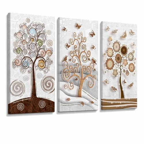 Lupia - Set 3 pezzi Quadri su tela albero della vita Canvas Day Brillant con glitter 38x75 cm TREE WHITE