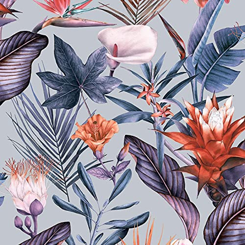 Flora Silver Wallpaper Floral Tropical Jungle Lilac Purple Natural