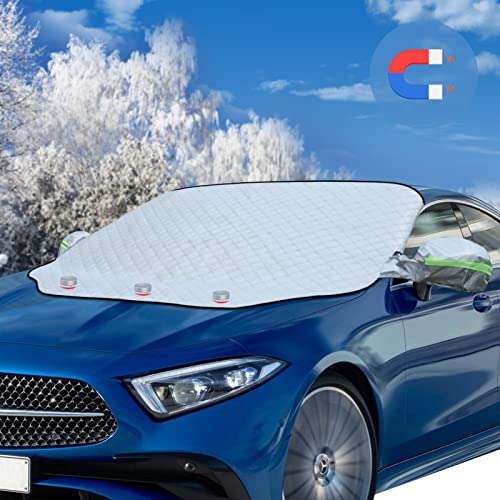 FORETOY Frontscheibenabdeckung, Autoscheibenabdeckung, Scheibenabdeckung Auto Winter, Windschutzscheibenabdeckung, Sonnenschutz Frostschutz Frontscheibe, 3 Magnet gegen Schnee EIS Frost Strahlung