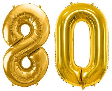 Luftballon 80. Geburtstag Gold Folienballon XXL Größe 86cm-100cm Metallic Dekoballon Deko Jubiläum 80 Jahre Folienluftballon Zahl