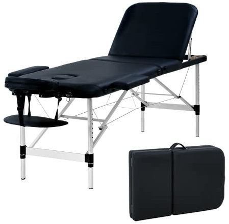 Massageliege Tragbares Massagebett 3 Klappbar 180 cm Höhenverstellbar Aluminium Salon Bett Tragetasche Tattoo Tisch Gesichtsbett Hält bis zu 204 kg