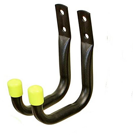 2X Heavy Duty Long Medium Small Storage Hooks Garage Tool Bike Ladder Wall Mounted Brackets - 30kg Load Capacity Each (8.5cm), Black