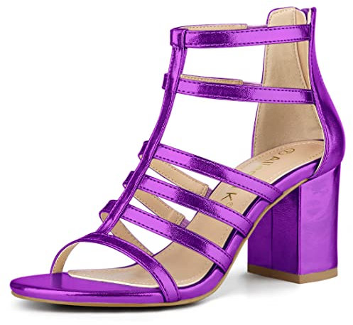Allegra K Sandali romani con tacco grosso con cinturino, Viola, 38 EU