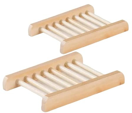 Lot de 2 porte-savons 100% bois de bambou naturel - Porte-savon fait main - Parfait pour la douche et le lavabo - Rangement hygiénique du savon -Sans plastique & antibactérien