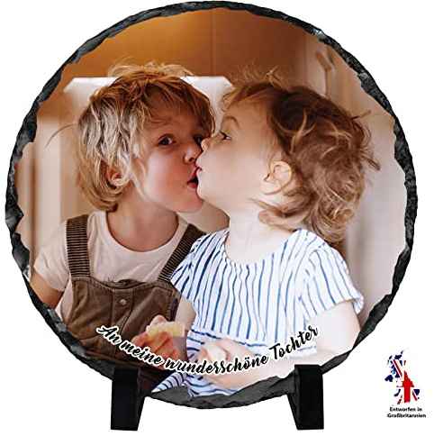iDIY Schieferplatte mit Foto und Wort - Personalisiertes Foto Geschenk, Personalisierbares Geschenk für Sohn, Tochter Enkel Neuer Baby Patenkinder zum Geburtstag Auszug Abi Taufgeschenk 19x19cm