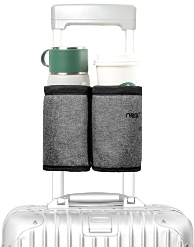riemot Koffer Getränkehalter für Kaffee Trinkbecher Flaschenhalter Gepäck Becherhalter Zusatztasche - Faltbar Praktisches Reisezubehör Zubehör für Reisende, Flugbegleiter - Verstellbarer Kohle Schwarz
