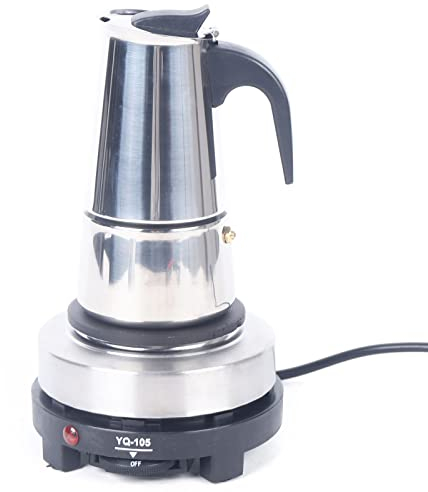 SHZICMY Cafetera eléctrica de acero inoxidable, 200 ml, para 4 tazas