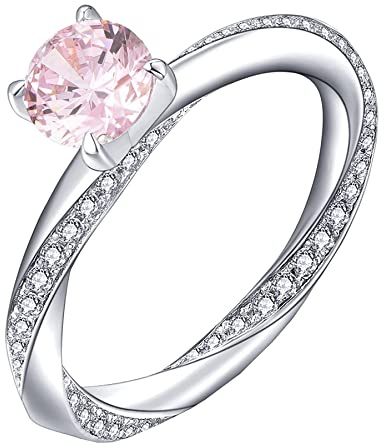 YL Damen Ring 925 Sterling Silber mit Oktober Geburtsstein Turmalin Rosa Ring Verlobungsring Ehering für Braut(Größe 58）
