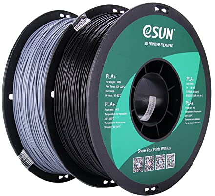 eSUN PLA+ Filament 1.75mm, 3D Drucker Filament PLA Plus, Maßgenauigkeit +/- 0.03mm, 1kg pro Spule, 2 Spulen 3D Druck Filament, Schwarz+Grau