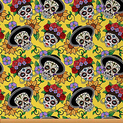 Totenkopf Polsterstoff für Stühle Exotisch Blumen Zucker Schädel Thema Draussen Stoff von The Yard Bunter mexikanischer Totenkopf Muster Dekostoff für Polster und Heimwerkerprojekte 92x150cm