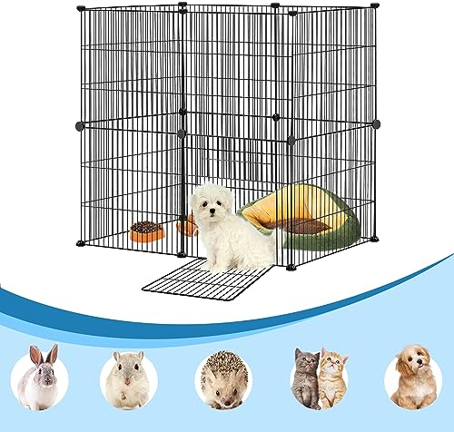 YARDIN Freilaufgehege Kaninchen Freigehege aus Metallgitter mit Tür, Meerschweinchen Gehege Kleintiergehege Außen, Kleintierkäfig Welpenauslauff Hasengitter für Innen Draußen, 142 x 72 x 36 cm