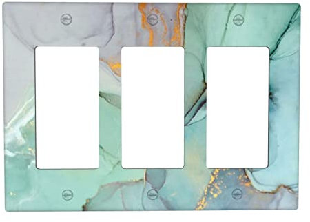 Green Gold Marble Triple Rocker Light Switch Cover Decorative Wall Plate 3 Gang Switchplate Decor Electrical Outlet Covers Faceplate for Bathroom Kitchen Home Decor