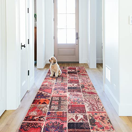 NETLINE HOME Waschbarer Flachgewebeteppich, rutschfest, Kurzflor Vintage Teppich, Boho-Design, faltbar für Schlafzimmer – Bunt