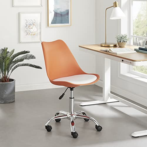 Furniturebox UK Office Chair - Oslo Orange and White Chair for Home Office Desk & Gaming - Premium Desk Chair - Modern Scandi Laid Back Stylish Orange and White Chair - Adjustable Height - Wheels