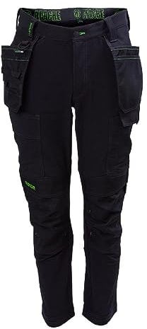 Apache Men's Calgary Work Trousers | Black 34W x 31L | Slim Fit Stretch Utility Pant | Cordura Holster Cargo Pockets | Comfortable Elasticated 4 Way Stretch