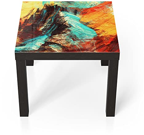 DEQORI Glastisch | schwarz klein 55x55 cm | Motiv Bunte Pinselstriche | ausgefallener Beistelltisch aus Glas | Hochglanz Couchtisch fürs Wohnzimmer | moderner Couch Tisch mit Design