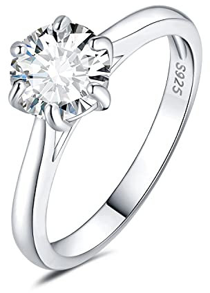 JewelryPalace 7.5mm 1.5ct Rund Moissanite Solitär Promise Ring Damen, Braut Schmuck Set, Verlobungsring Damenring Ringe Silber 925 mit Stein Frauen, Simulierte Diamant Jubiläum Eheringe Silberringe 62