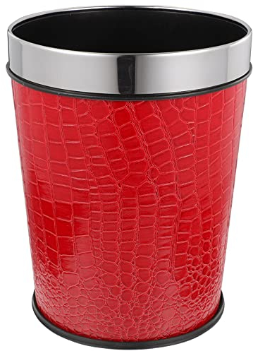 STOBOK Leather Trash Can Waste Basket Garbage Container Vintage Waste Toilet Paper Bin Waste Bin Paper Basket Trash Can Dustbin Garbage Bin Red