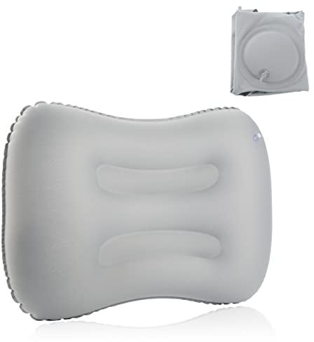 H HANSEL HOME Almohada Inflable Ultraligera, Almohada para Camping Playa y Viaje, Cojin de Viaje Hinchable Compacta Cómoda Gris - 1 Unidad