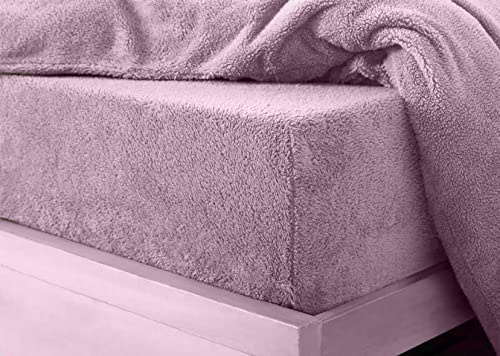 Teddy Bear Fleece Fitted Bed Sheet Extra Deep 30 cm or Duvet Covers Single Double King Super King Size UK (Pillow Pair lilac)