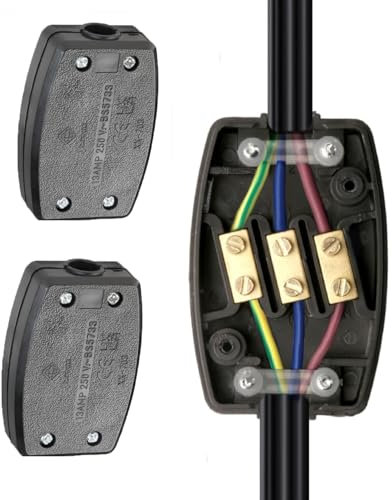 2PCS 3 Terminal Electrical Junction Box with Flex Connectors, 13A 250v Cable Joiner for Indoor OAutdoor Lighting Power Home