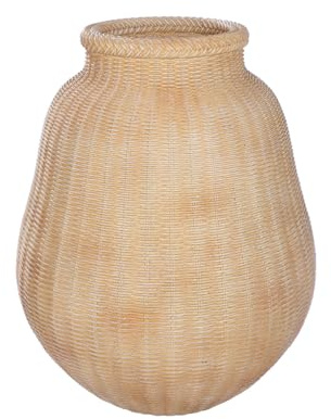 GILDE Bodenvase Weave aus Kunstharz - bauchig - gewebtes Muster - Creme - Höhe 58 cm x Ø 45 cm - Dekovase