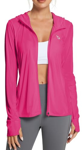 baleaf Women's SPF Jacket Sun Shirt UV Protection Hoodie Zip Up Long Sleeve Hooded Summer Clothing Running Hiking Rosy M