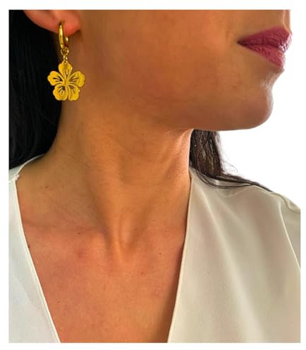 NataschaWoge® Blumen Aloha Hawai Blüte Sommer Edelstahl GOLD Huggie Creolen Ohrringe Schmuck für sie Geschenk Silber Damenschmuck Freundin (Gold)