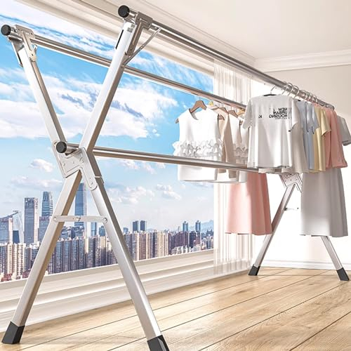 Wäscheständer zum Trocknen von Kleidung Länge Ausbaufähig Wäscheaufhänger Trocknergestell Zusammenklappbarer Kleiderbügel aus Edelstahl Hochbelastbar Frei von Installation Garderobenständer (Size : L