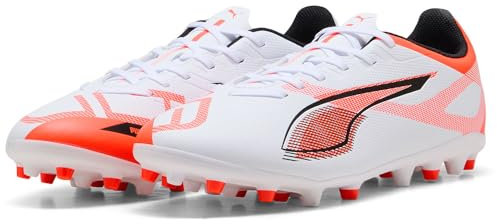 PUMA Ultra 5 Play MG, Zapatillas de fútbol Unisex Adulto, White Black-Glowing Red, 39 EU