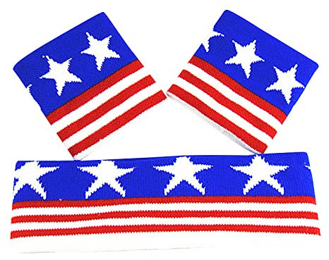 Ensemble Bandeau de Sport et Bracelet Poignet de Sport Bandeau Bracelet Anti-Transpiration Bandeau Serre Poignet Rayé Absorbants pour Homme Femme pour Gym Tennis Course Basket-Ball