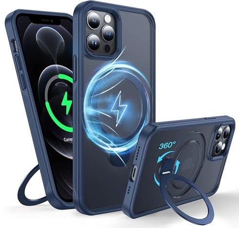 FNDMIL Magnetica Girevole a 360° per iPhone 12 Pro Max Cover con Magnetica [Texture Antiscivolo][Supporto Invisibile][Protezione Militare]Opaca Traslucida con Silicone per iPhone 12 Pro Max Case, Blu