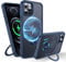 FNDMIL 360°Drehbarer Magnetisch für iPhone 12 Pro Max Hülle mit MagSafe [Rutschfester Textur][Unsichtbarer Ständer][Militär Schutz] Translucent Matt mit Silikon für iPhone 12 Pro Max Case Dünn,Blau