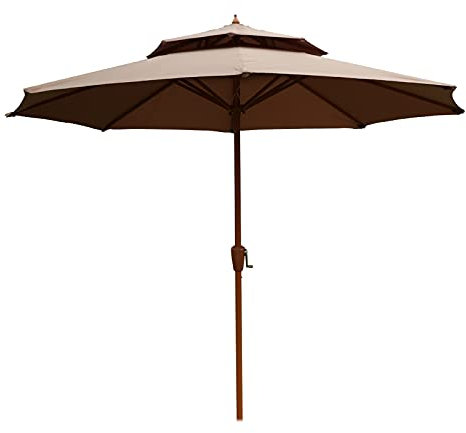 ASumPio 2,7 M Gartensonnenschirm Mit Doppelspitze, Uv50+-Schutz Und Regenfest, Polyester 180 G/M², Tischschirm Für Garten, Terrasse, Strand, Deck Und Pool (Braun)