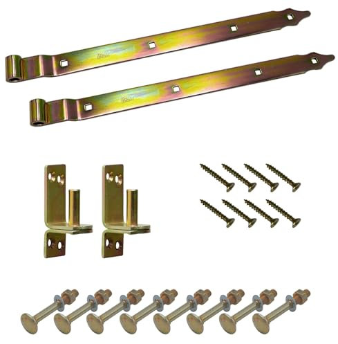 BRESKO Ladenband gekröpft mit Kloben und Schrauben Set 300-800 mm Torband Türband Scharnier Bandscharnier Tor Gartentor Beschlag (Gelb verzinkt, 600x40x5 mm)