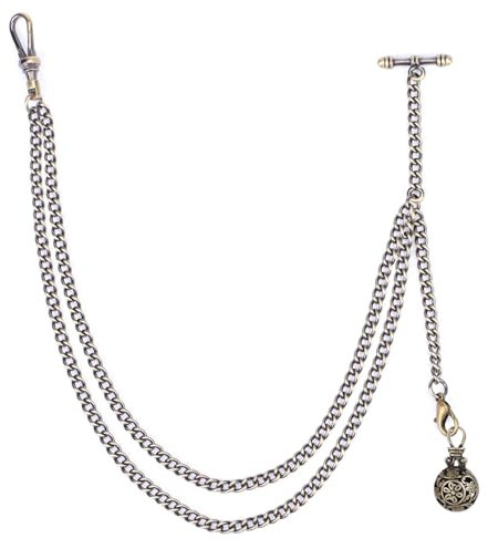 ManChDa Pocket Watch With Round Hollow Lantern Pendant - Albert Chain Fob T Bar Curb Link T-Bar Chain 2 Hook Antique for Men | Bronze