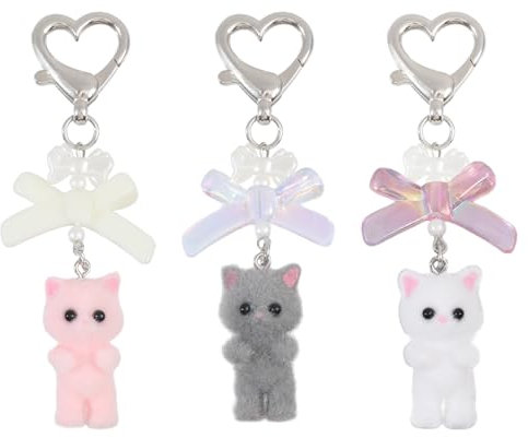 beinkmake 3 Stück niedliche Katze Fuzzy Kitty Katze Schlüsselanhänger Tote Anhänger Schlüsselanhänger für Autoschlüssel Handtaschen Rucksäcke Handy Kette Anhänger Geschenke, Bunt, 3.66inch