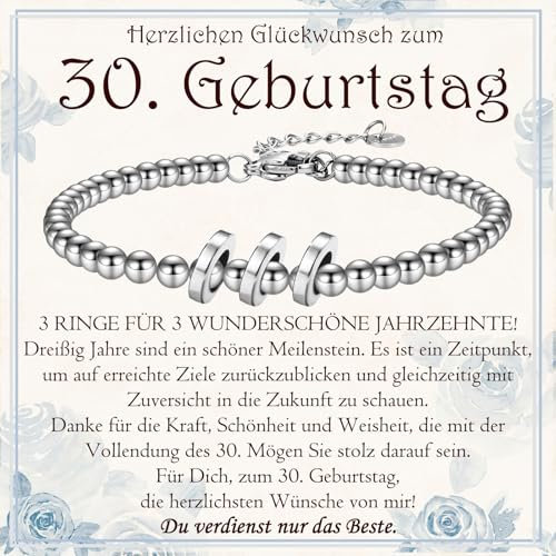 PDTU 30. Geburtstag Frauen Armband - Silbernes Geschenk zum 30. Geburtstag für Frauen