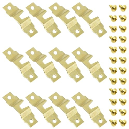 Ruidee 50 Stück Bilderrahmen Aufhänger Bilderhaken (C-XG/Gold) | 47mm, Edelstahl Hängehaken Halterung mit Schrauben, Kleiderbügel Typ Aufhänger für Foto Rahmen Wandaufhänger