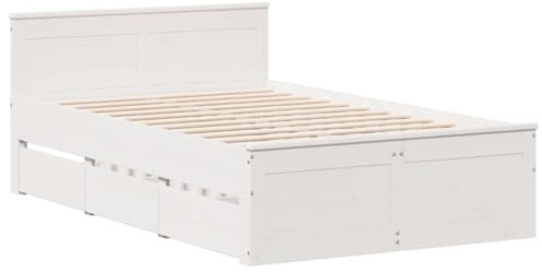 vidaXL Massivholzbett mit Kopfteil, Holzbett mit Bettfüße Schubladen Lattenrost, Doppelbett für Schlafzimmer, Bett Bettgestell, Weiß 120x200cm Kiefernholz