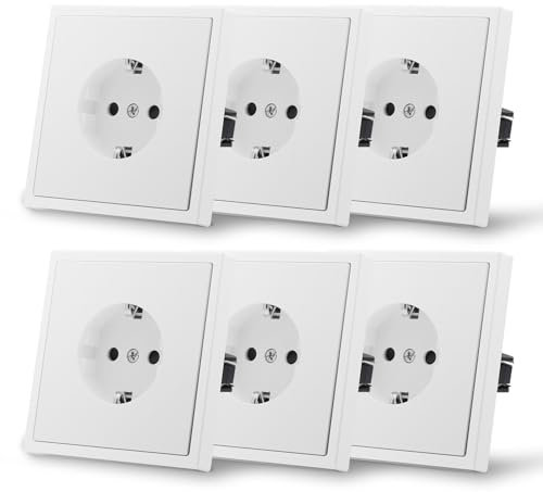 MVAVA Schuko Steckdose EU-Standard, 1 Fach Unterputz, Weiß 6 Pack