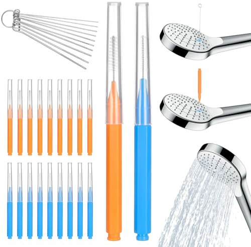Tyqour 20Pcs Shower Head Cleaner Brush Shower Head Cleaning Brush for Small Hole Tiny Cleaning Brush Picks Anti-Clogging Shower Cleaning Tools for Nozzle Pore Gaps Clean Printer Tubes(Orange,Blue)