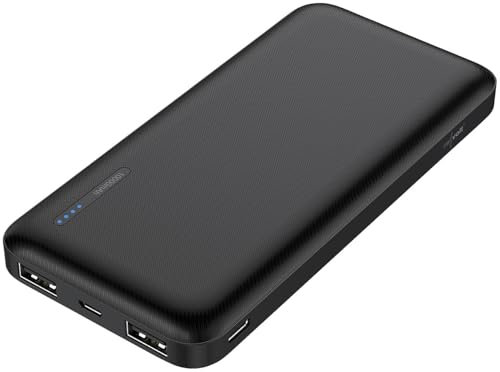 revolt Batterie externe pour téléphone portable : batterie externe USB de 10 000 mAh, 2 ports USB-A, 1 port USB-C, 2,4 A, 12 W (mini banque d'alimentation, petite sacoche pour tablette)
